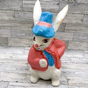 Vintage Hand-Painted Hand-Made Paper Mache 13" Easter Bunny Rabbit Figurine